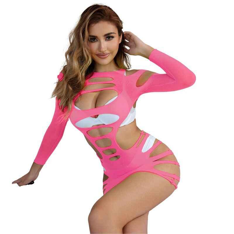 SUBBLIME - 952273 LANGRMELIGER ELASTISCHER NETZ-KLEID ROSA EINE GRÖSSE - Vanelion Paradise