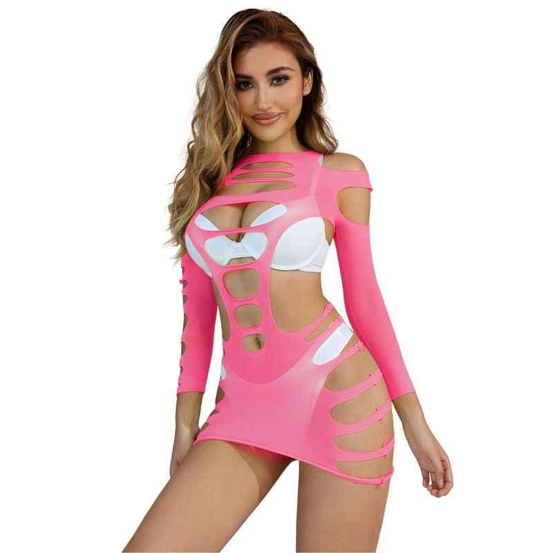 SUBBLIME - 952273 LANGRMELIGER ELASTISCHER NETZ-KLEID ROSA EINE GRÖSSE - Vanelion Paradise