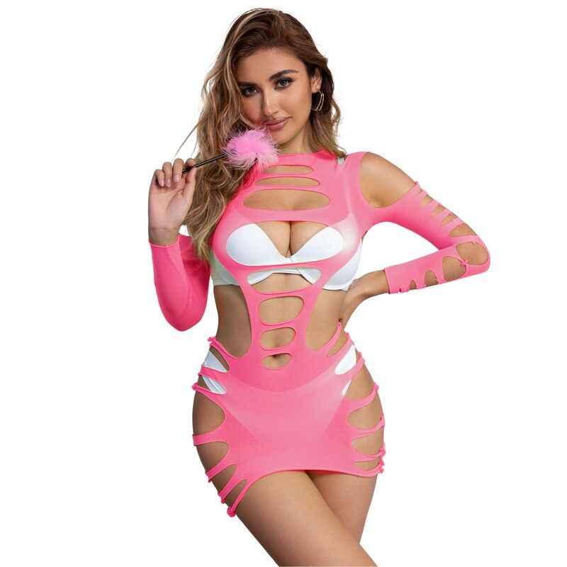 SUBBLIME - 952273 LANGRMELIGER ELASTISCHER NETZ-KLEID ROSA EINE GRÖSSE - Vanelion Paradise
