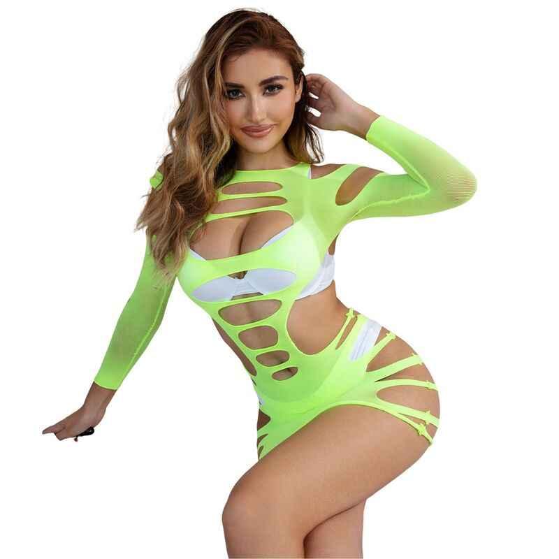 SUBBLIME - 952280 GRÜN LANGRMELIGER ELASTISCHER NETZ-KLEID EINE GRÖSSE - Vanelion Paradise