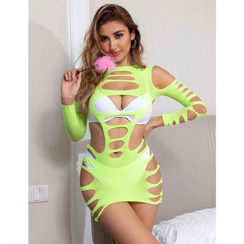 SUBBLIME - 952280 GRÜN LANGRMELIGER ELASTISCHER NETZ-KLEID EINE GRÖSSE - Vanelion Paradise