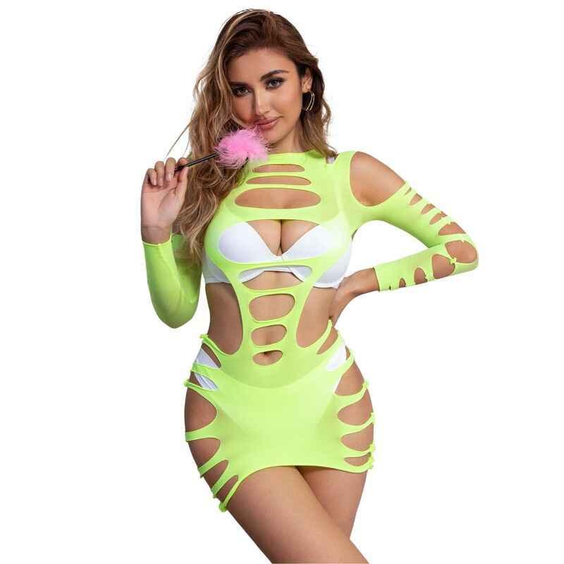 SUBBLIME - 952280 GRÜN LANGRMELIGER ELASTISCHER NETZ-KLEID EINE GRÖSSE - Vanelion Paradise