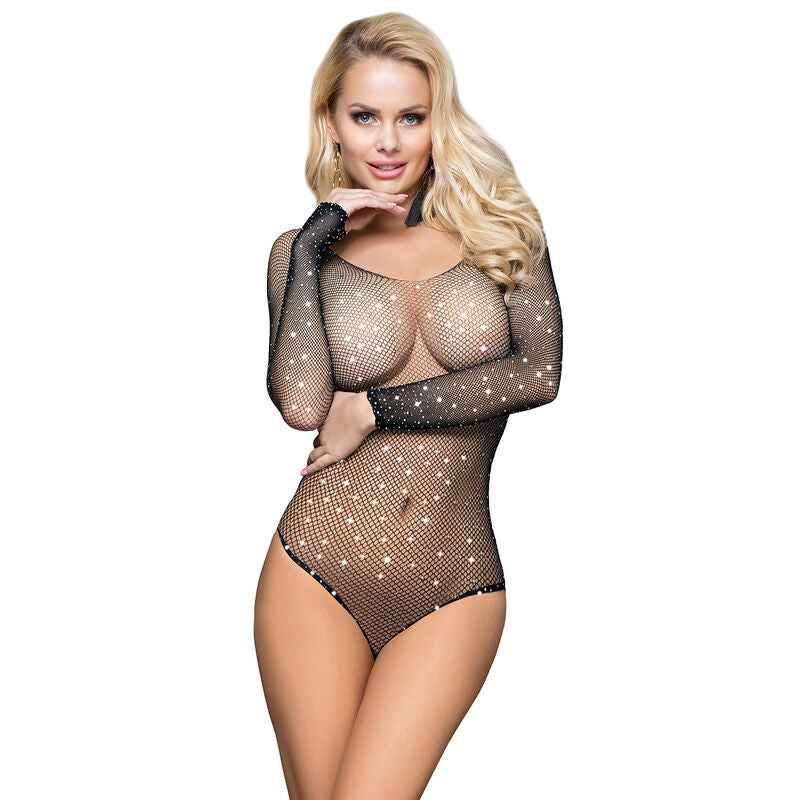 SUBBLIME - 952297 GLNZENDER NETZ-BODY MIT SCHULTERFREIEN LANGEN RMELN SCHWARZ EINE GRÖSSE - Vanelion Paradise