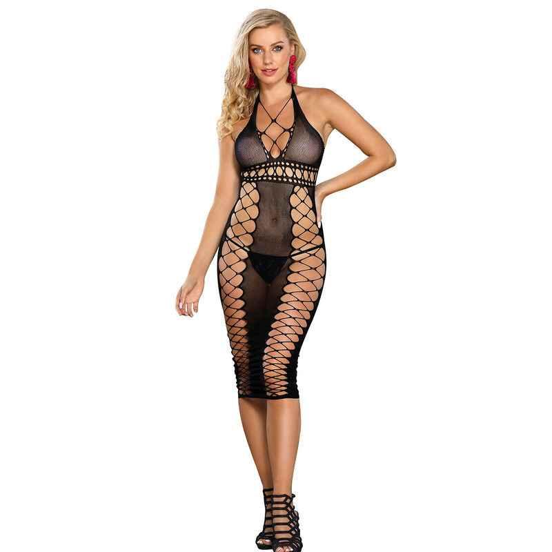 SUBBLIME - 952310 LANGES SCHWARZES NETZ-KLEID EINE GRÖSSE - Vanelion Paradise