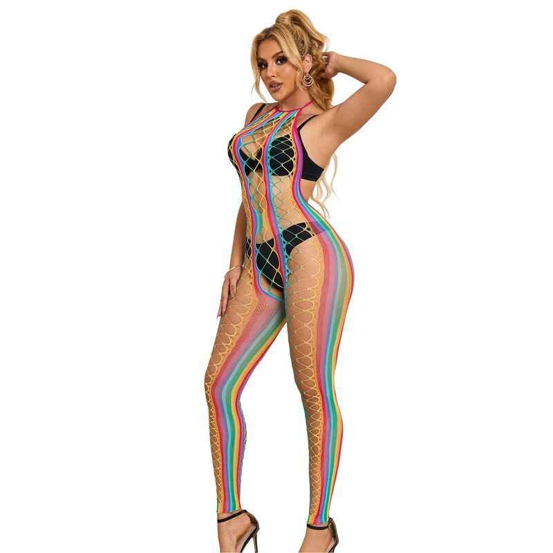 SUBBLIME - 952358 RAINBOW MESH NECKHOLDER-BODYSTOCKING XS/M - Vanelion Paradise