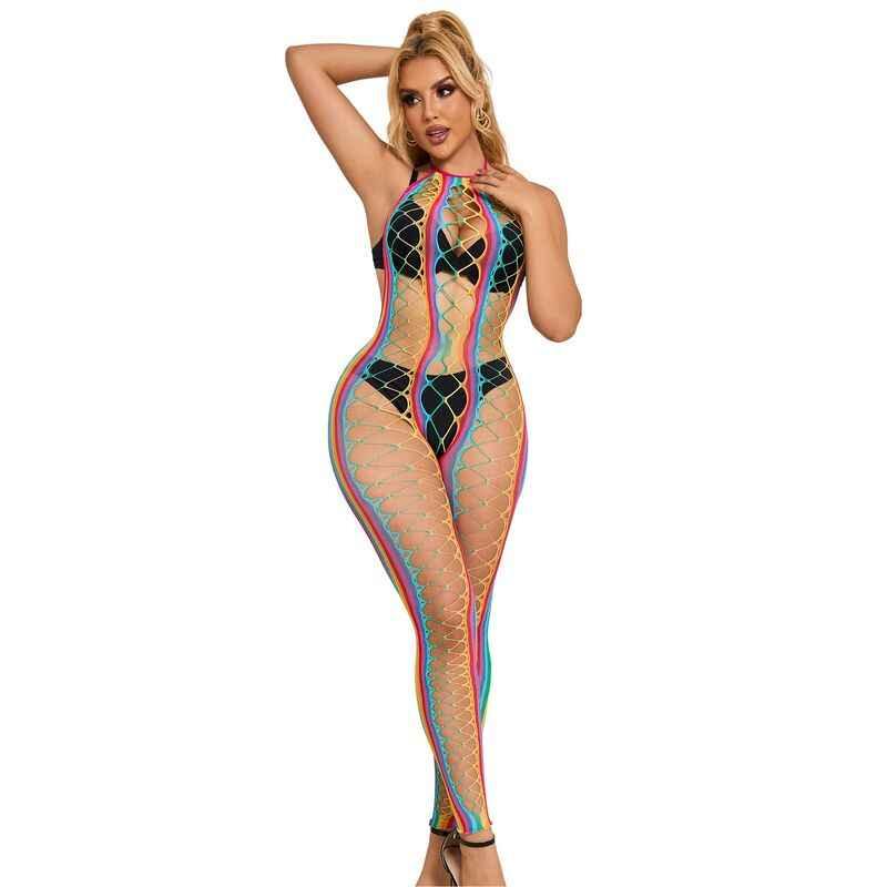 SUBBLIME - 952358 RAINBOW MESH NECKHOLDER-BODYSTOCKING XS/M - Vanelion Paradise