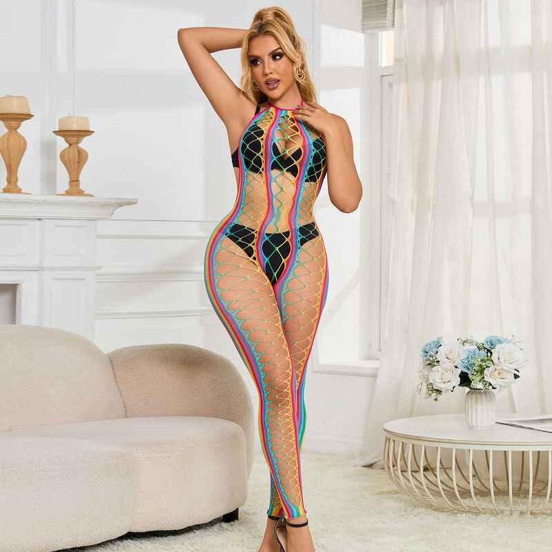 SUBBLIME - 952358 RAINBOW MESH NECKHOLDER-BODYSTOCKING XS/M - Vanelion Paradise