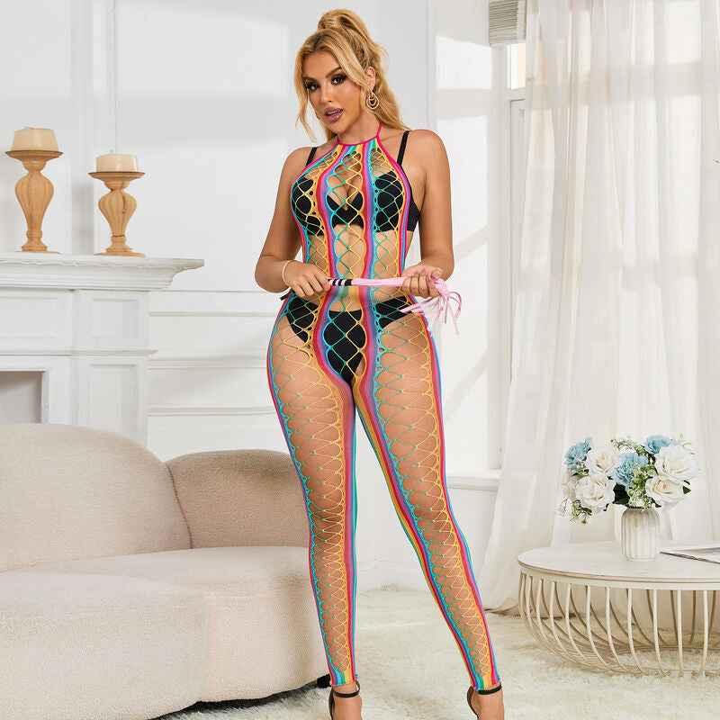 SUBBLIME - 952358 RAINBOW MESH NECKHOLDER-BODYSTOCKING XS/M - Vanelion Paradise