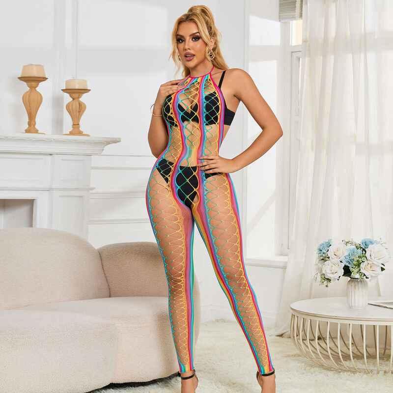 SUBBLIME - 952358 RAINBOW MESH NECKHOLDER-BODYSTOCKING XS/M - Vanelion Paradise