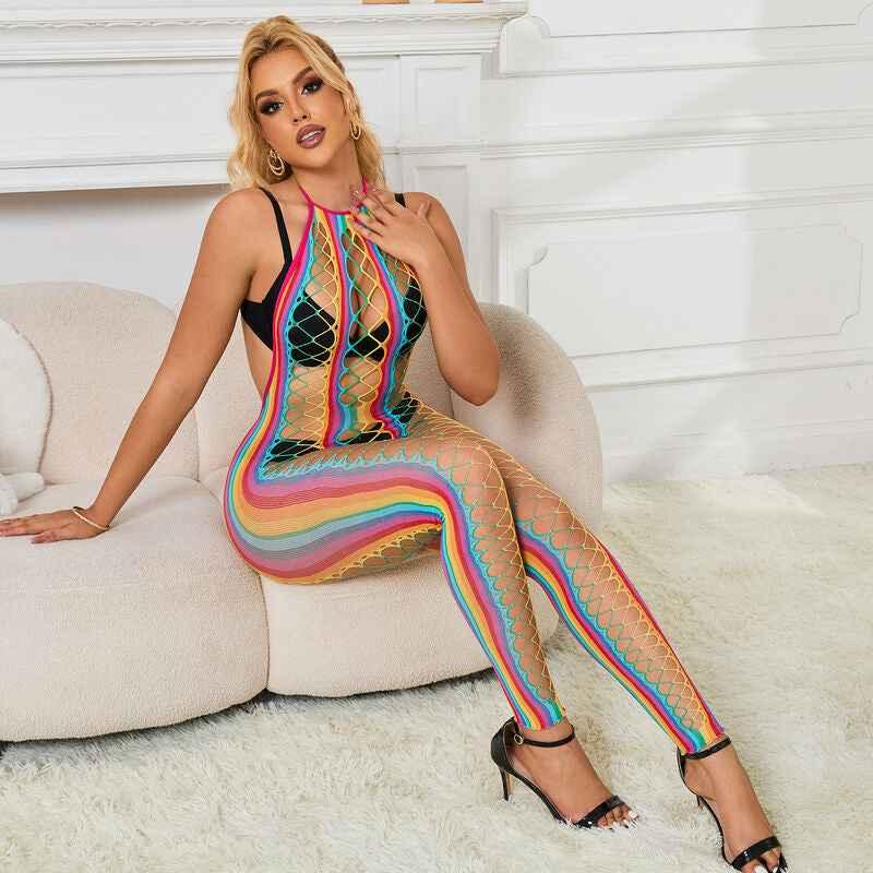 SUBBLIME - 952358 RAINBOW MESH NECKHOLDER-BODYSTOCKING XS/M - Vanelion Paradise