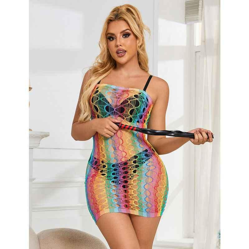 SUBBLIME - 952365 RAINBOW NETZ-KLEID MIT FREIEN SCHULTERN EINE GRÖSSE - Vanelion Paradise