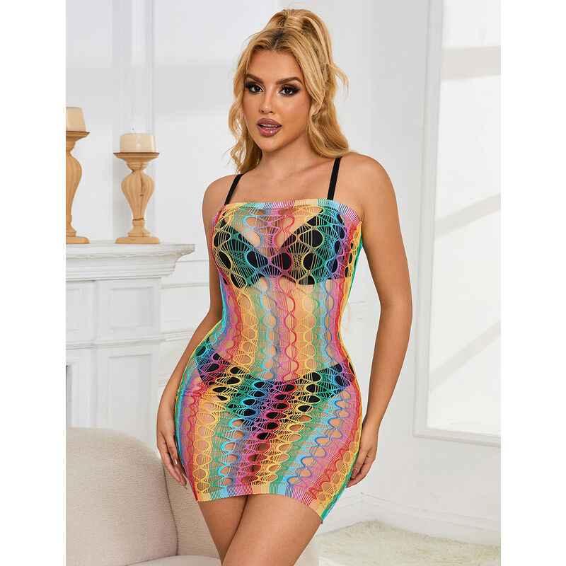 SUBBLIME - 952365 RAINBOW NETZ-KLEID MIT FREIEN SCHULTERN EINE GRÖSSE - Vanelion Paradise