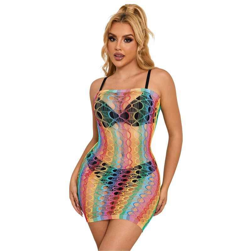 SUBBLIME - 952365 RAINBOW NETZ-KLEID MIT FREIEN SCHULTERN EINE GRÖSSE - Vanelion Paradise