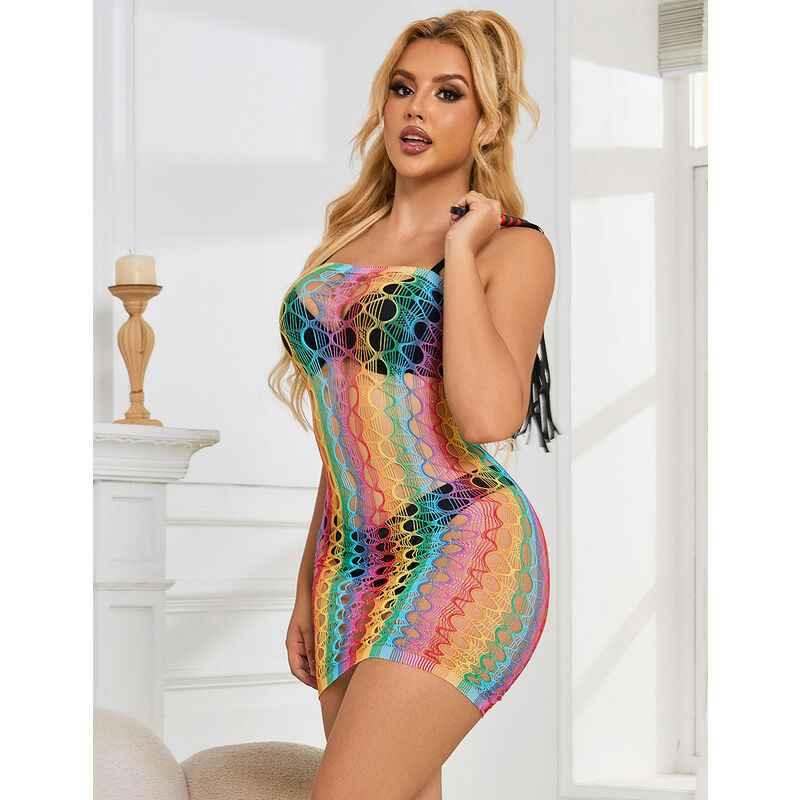 SUBBLIME - 952365 RAINBOW NETZ-KLEID MIT FREIEN SCHULTERN EINE GRÖSSE - Vanelion Paradise