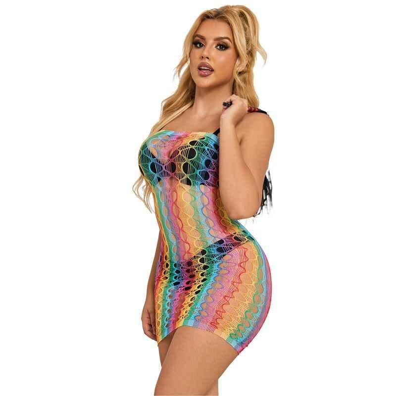 SUBBLIME - 952365 RAINBOW NETZ-KLEID MIT FREIEN SCHULTERN EINE GRÖSSE - Vanelion Paradise