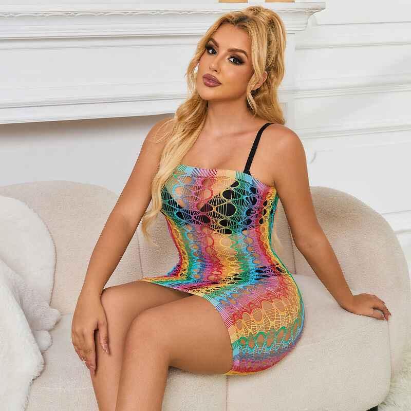 SUBBLIME - 952365 RAINBOW NETZ-KLEID MIT FREIEN SCHULTERN EINE GRÖSSE - Vanelion Paradise