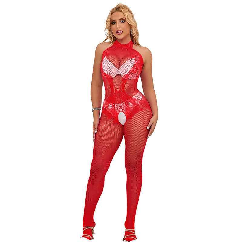 SUBBLIME - 952372 BODYSTOCKING AUS NETZ UND SPITZE MIT HOHER HALS UND OHNE SCHRITT ROT EINE GRÖSSE - Vanelion Paradise