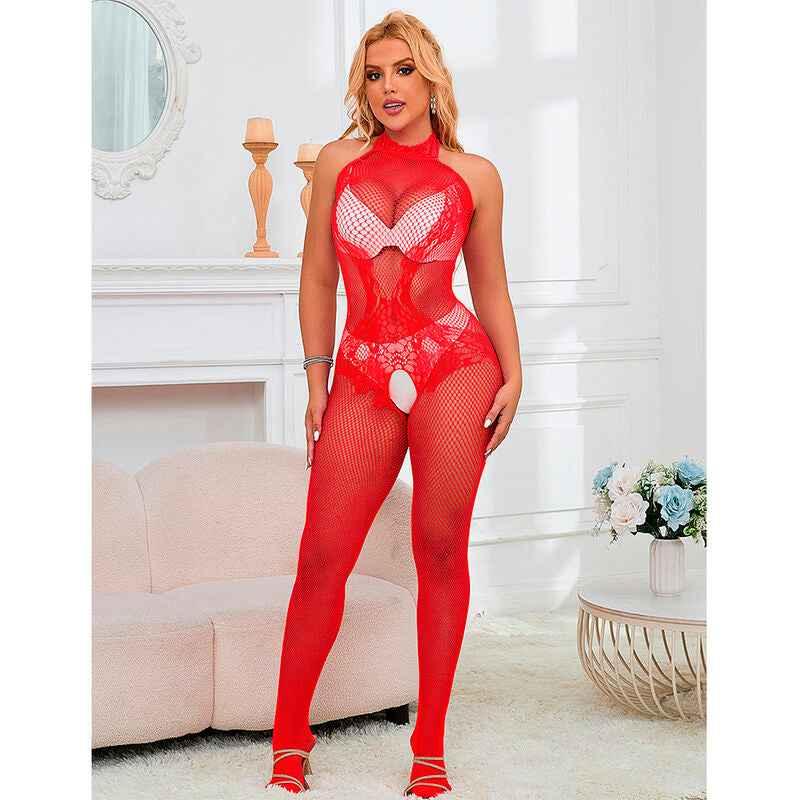 SUBBLIME - 952372 BODYSTOCKING AUS NETZ UND SPITZE MIT HOHER HALS UND OHNE SCHRITT ROT EINE GRÖSSE - Vanelion Paradise