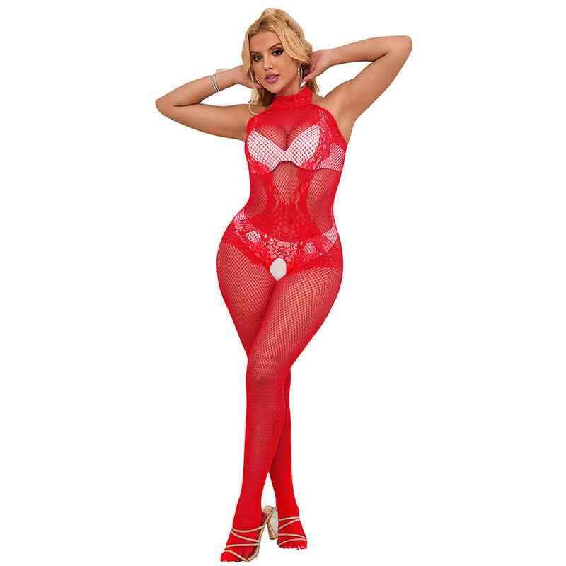 SUBBLIME - 952372 BODYSTOCKING AUS NETZ UND SPITZE MIT HOHER HALS UND OHNE SCHRITT ROT EINE GRÖSSE - Vanelion Paradise
