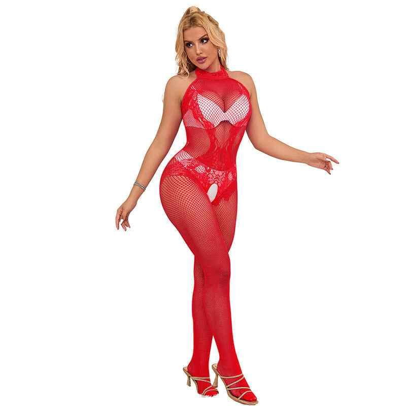 SUBBLIME - 952372 BODYSTOCKING AUS NETZ UND SPITZE MIT HOHER HALS UND OHNE SCHRITT ROT EINE GRÖSSE - Vanelion Paradise