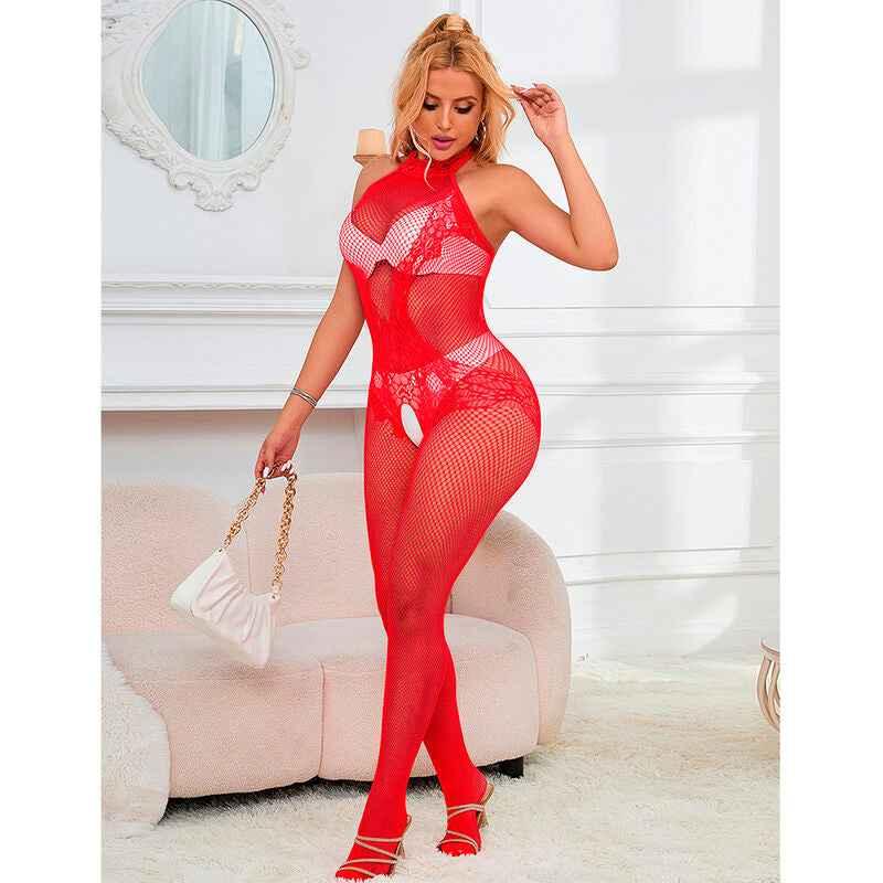 SUBBLIME - 952372 BODYSTOCKING AUS NETZ UND SPITZE MIT HOHER HALS UND OHNE SCHRITT ROT EINE GRÖSSE - Vanelion Paradise