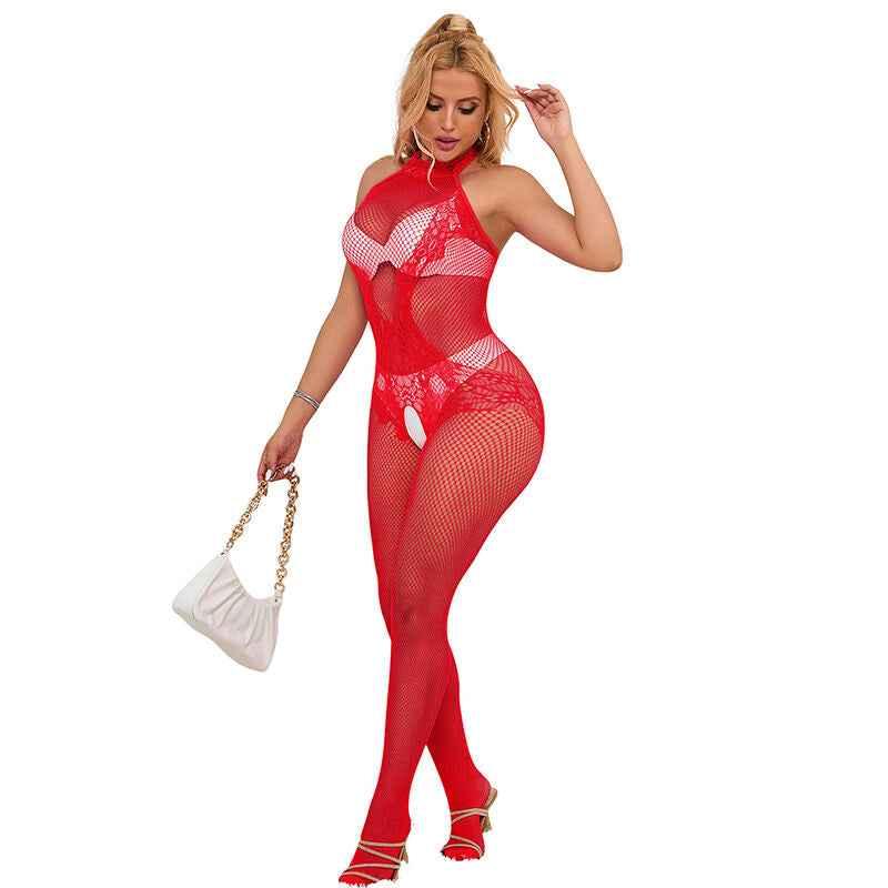 SUBBLIME - 952372 BODYSTOCKING AUS NETZ UND SPITZE MIT HOHER HALS UND OHNE SCHRITT ROT EINE GRÖSSE - Vanelion Paradise