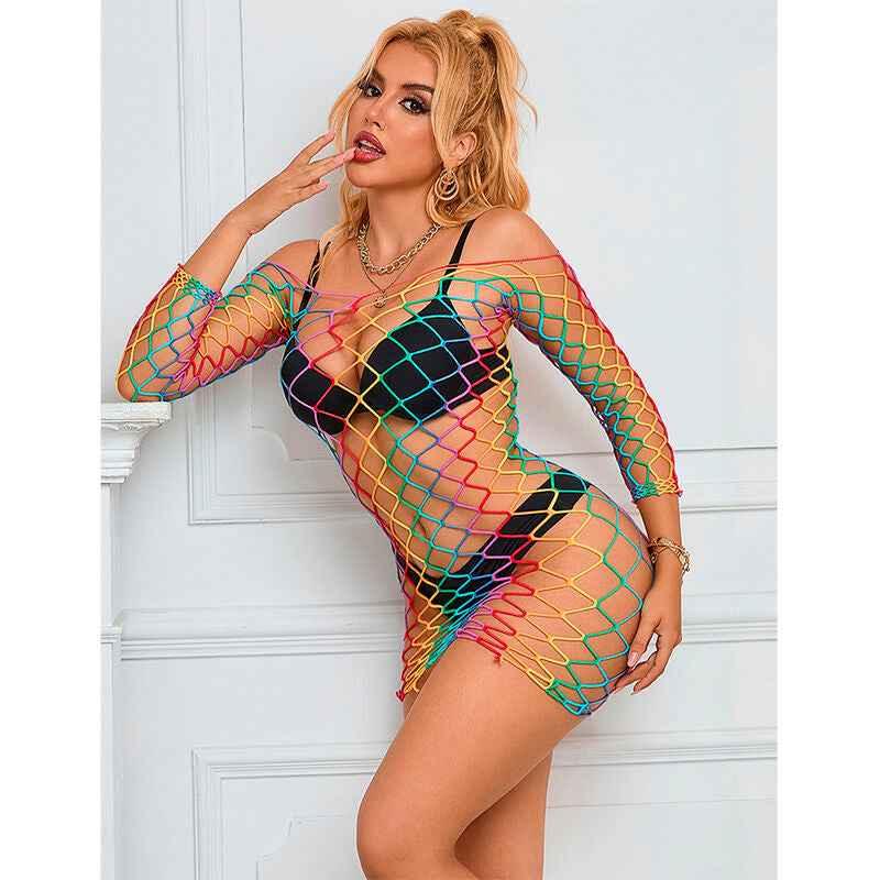 SUBBLIME - 952426 REGENBOGEN-KLEID MIT LANGEN RMELN UND NETZ EINE GRÖSSE - Vanelion Paradise