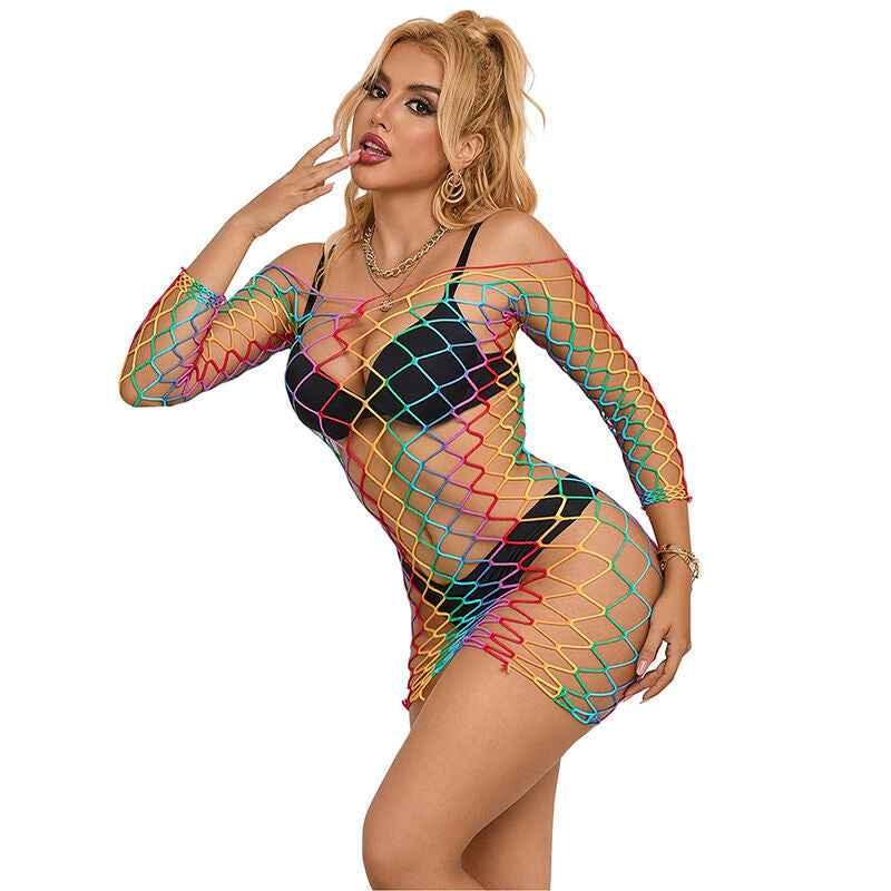 SUBBLIME - 952426 REGENBOGEN-KLEID MIT LANGEN RMELN UND NETZ EINE GRÖSSE - Vanelion Paradise