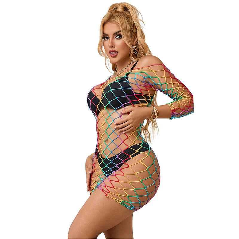 SUBBLIME - 952426 REGENBOGEN-KLEID MIT LANGEN RMELN UND NETZ EINE GRÖSSE - Vanelion Paradise