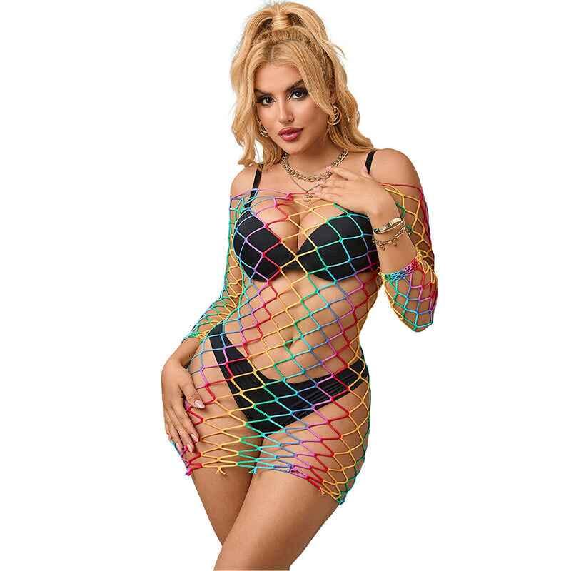 SUBBLIME - 952426 REGENBOGEN-KLEID MIT LANGEN RMELN UND NETZ EINE GRÖSSE - Vanelion Paradise