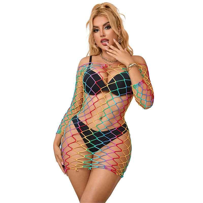 SUBBLIME - 952426 REGENBOGEN-KLEID MIT LANGEN RMELN UND NETZ EINE GRÖSSE - Vanelion Paradise