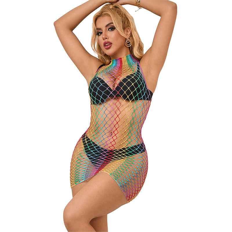 SUBBLIME - 952433 RAINBOW HOHER KRAGEN RMELLOSER NETZ KLEID EINE GRÖSSE - Vanelion Paradise