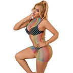 SUBBLIME - 952433 RAINBOW HOHER KRAGEN RMELLOSER NETZ KLEID EINE GRÖSSE - Vanelion Paradise