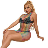 SUBBLIME - 952433 RAINBOW HOHER KRAGEN RMELLOSER NETZ KLEID EINE GRÖSSE - Vanelion Paradise