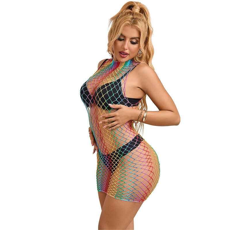 SUBBLIME - 952433 RAINBOW HOHER KRAGEN RMELLOSER NETZ KLEID EINE GRÖSSE - Vanelion Paradise