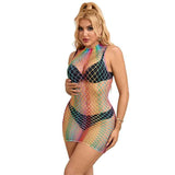 SUBBLIME - 952433 RAINBOW HOHER KRAGEN RMELLOSER NETZ KLEID EINE GRÖSSE - Vanelion Paradise