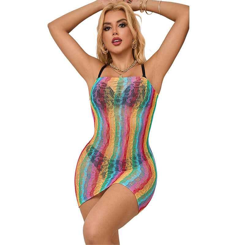 SUBBLIME - 952457 RAINBOW OFF SHOULDER RMELLOSER NETZ KLEID EINE GRÖSSE - Vanelion Paradise