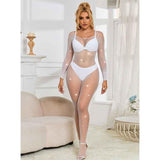 SUBBLIME - 952396 NETZ-BODYSTOCKING MIT DIAMANTEN LANGARM WEISS EINE GRÖSSE - Vanelion Paradise