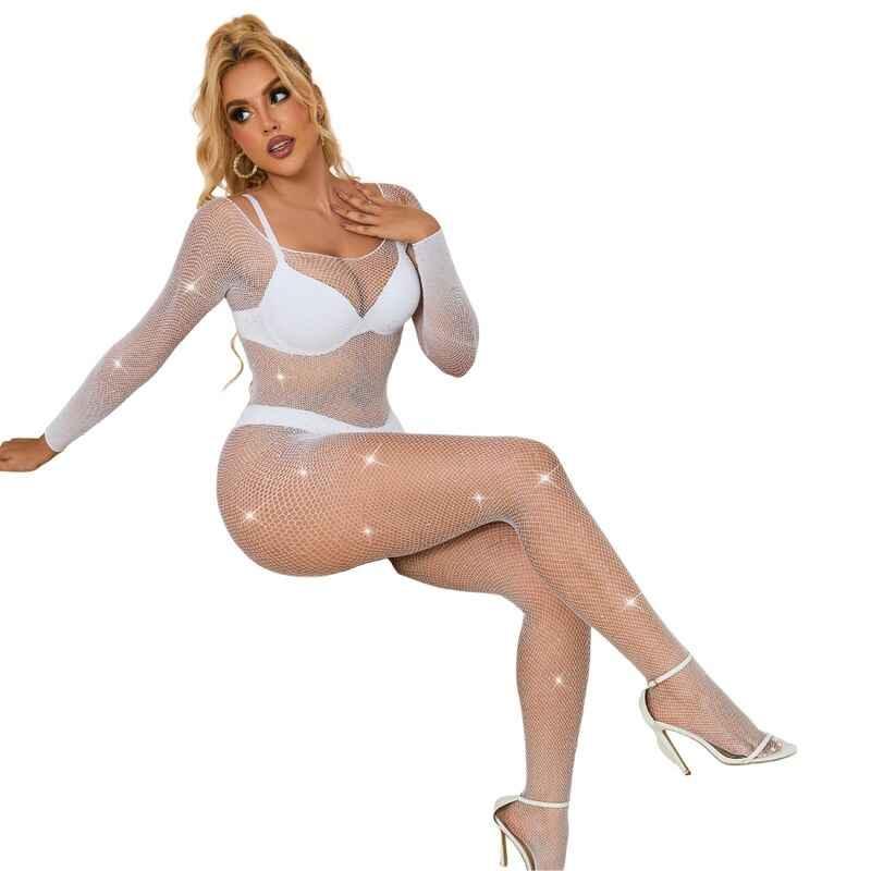 SUBBLIME - 952396 NETZ-BODYSTOCKING MIT DIAMANTEN LANGARM WEISS EINE GRÖSSE - Vanelion Paradise