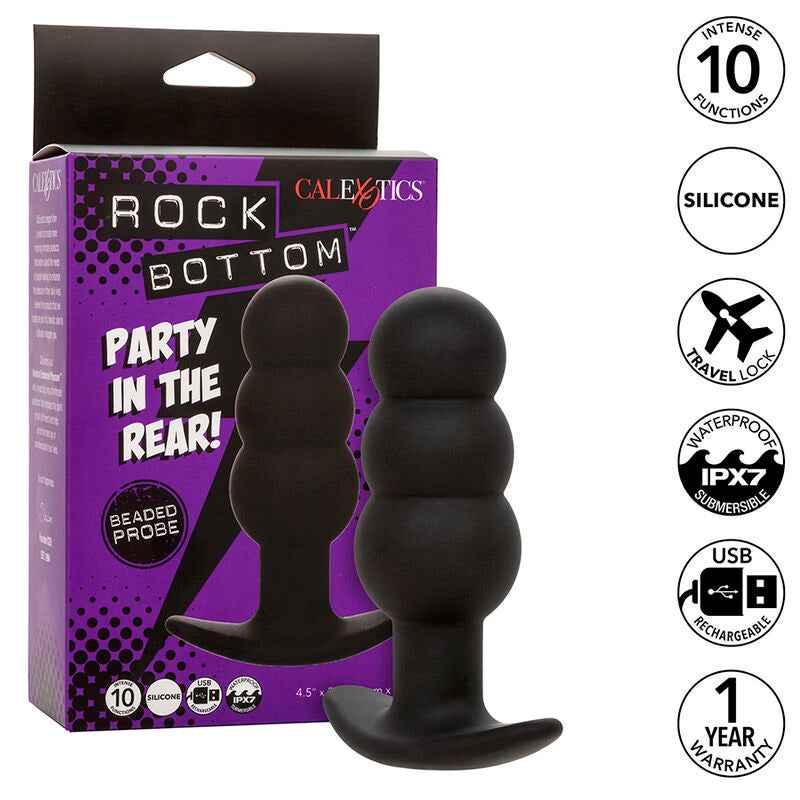 CALEXOTICS - ROCK BOTTOM ANAL PLUG MIT PERLEN 10 VIBRATIONEN SILIKON SCHWARZ - Vanelion Paradise