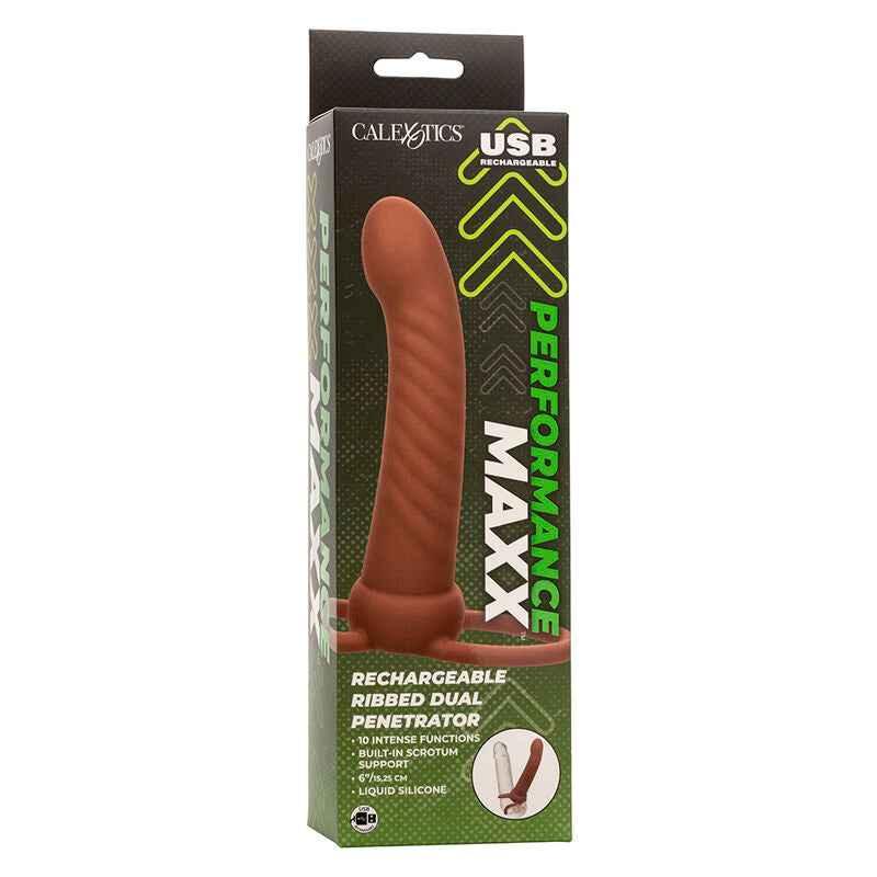CALEXOTICS - MAXX RIBBED DUAL PENETRATOR 10 VIBRATIONEN BRAUN - Vanelion Paradise