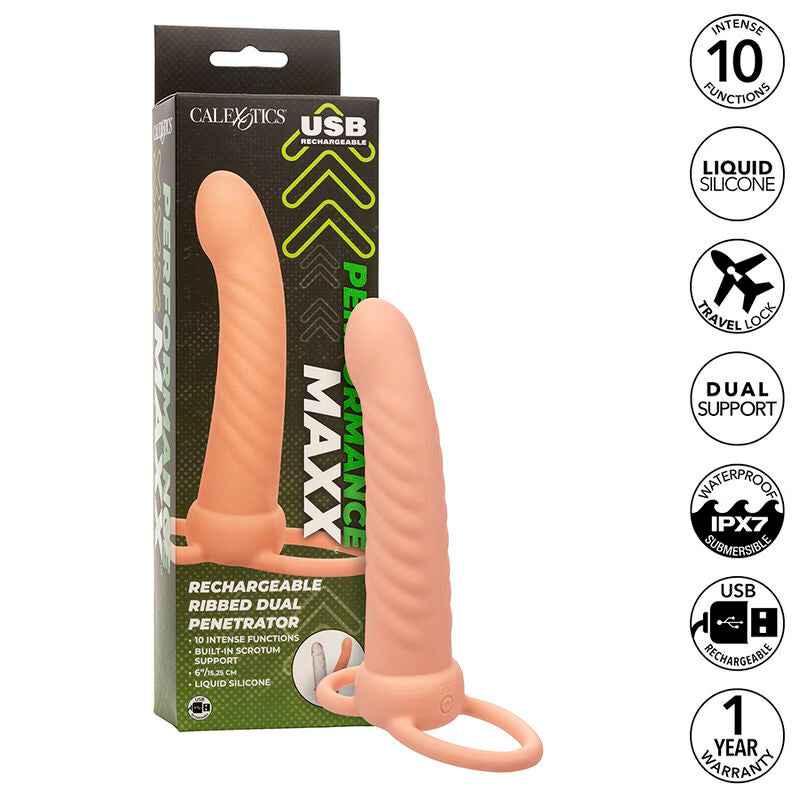 CALEXOTICS - MAXX RIBBED DUAL PENETRATOR 10 VIBRATIONEN FLEISCH - Vanelion Paradise