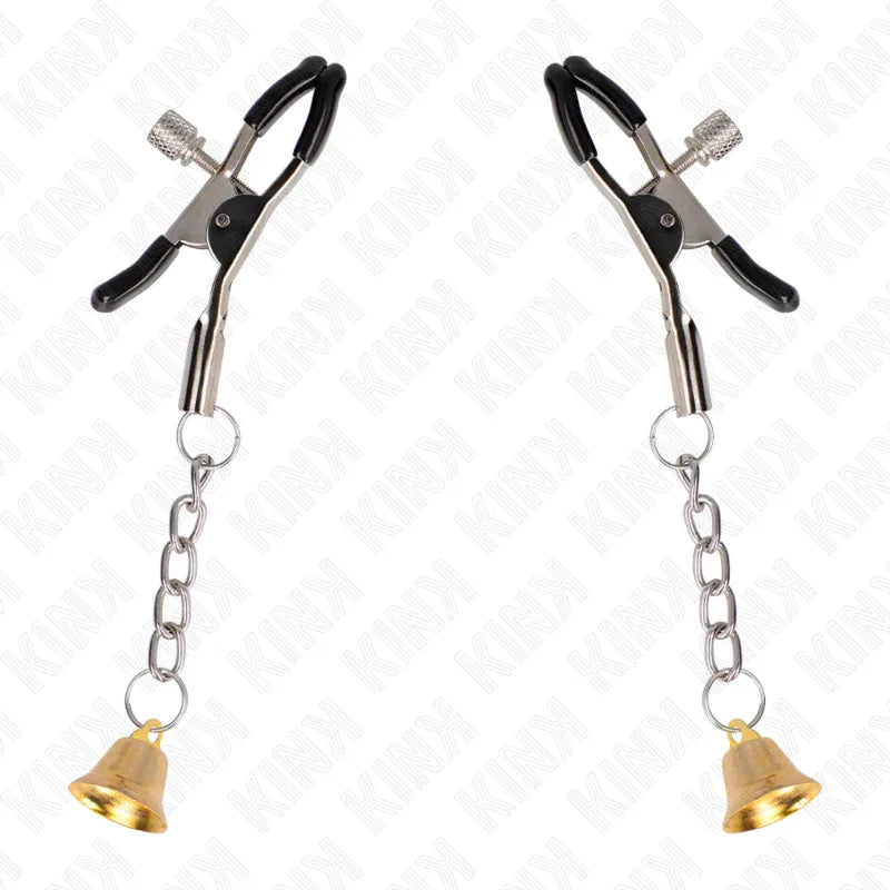 KINK - GOLDENE NIPPELKLEMMEN MIT GLOCKENANHÄNGER 6 CM - Vanelion Paradise