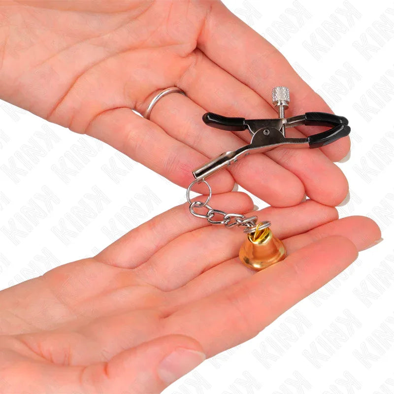 KINK - GOLDENE NIPPELKLEMMEN MIT GLOCKENANHÄNGER 6 CM - Vanelion Paradise