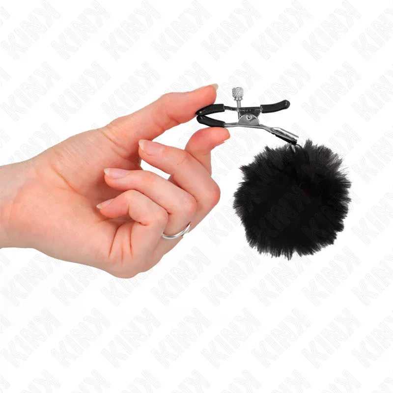 KINK - KUNSTFELLBALL-NIPPELKLAMMER SCHWARZ 6 CM - Vanelion Paradise