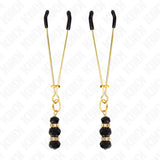 KINK - GOLDENE DÜNNE NIPPELKLEMMEN MIT 3 SCHWARZEN GLASPERLEN 7 CM - Vanelion Paradise