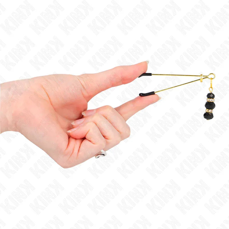 KINK - GOLDENE DÜNNE NIPPELKLEMMEN MIT 3 SCHWARZEN GLASPERLEN 7 CM - Vanelion Paradise