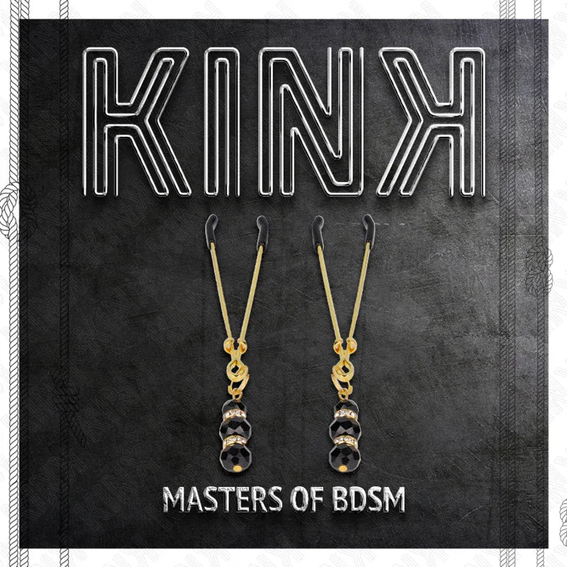 KINK - GOLDENE DÜNNE NIPPELKLEMMEN MIT 3 SCHWARZEN GLASPERLEN 7 CM - Vanelion Paradise