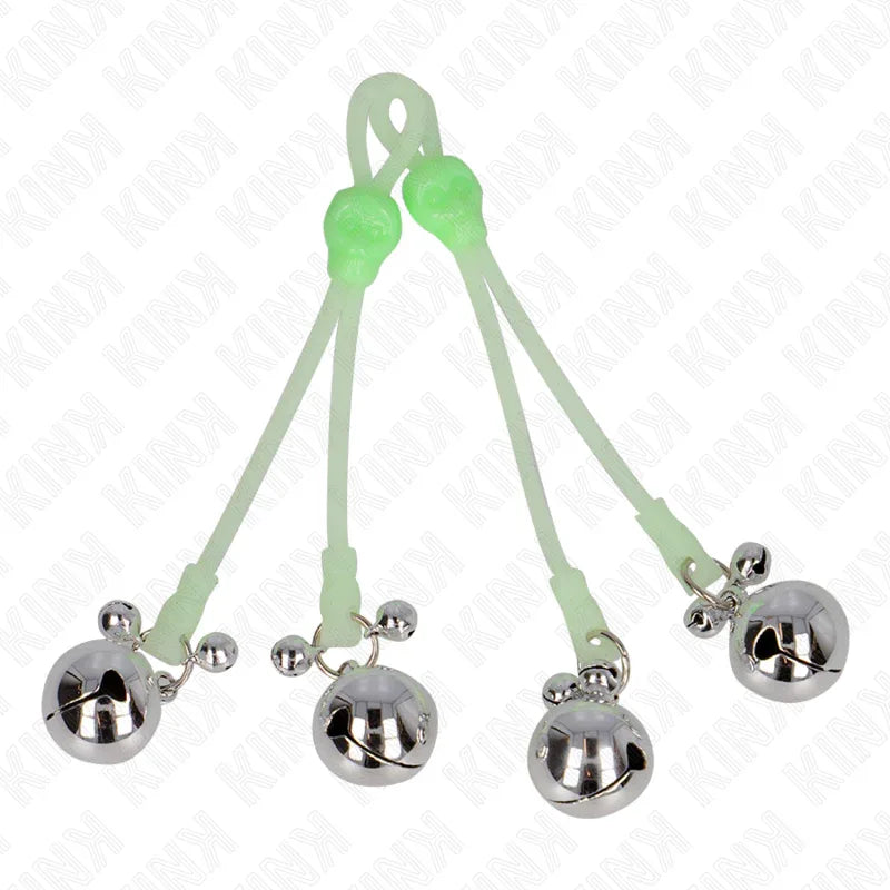 KINK - LEUCHTENDE TOTENKOPF-NIPPELKLAMMERN MIT RINGGLÖCKCHEN VERSTELLBAR GRÜN/SILBER - Vanelion Paradise