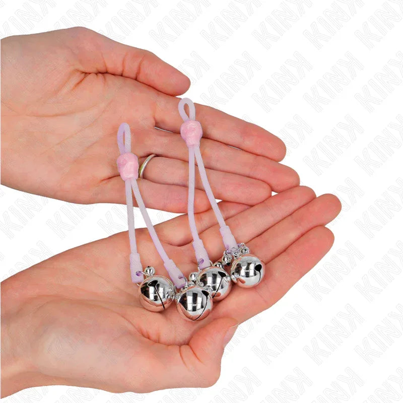 KINK - LEUCHTENDE TOTENKOPF-NIPPELKLAMMERN MIT RINGGLÖCKCHEN VERSTELLBAR ROSA/SILBER - Vanelion Paradise